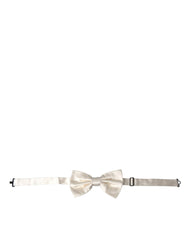 Dolce & Gabbana Off White Silk Adjustable Neck Men Bow Tie