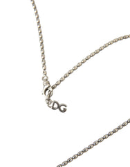 Dolce & Gabbana Silver Tone Brass Chain Tag Bead Crown Pendant Necklace