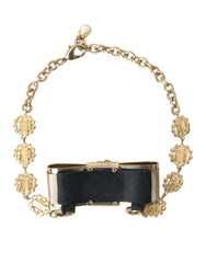Dolce & Gabbana Gold Brass Clear Crystal Bow Chain Choker Necklace