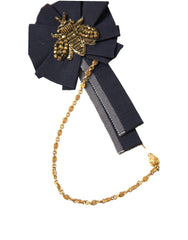 Dolce & Gabbana Gold Brass Crystal Bee Men Brooch Lapel Pin