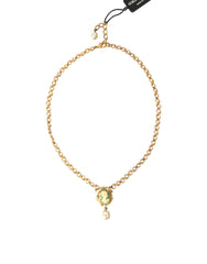 Dolce & Gabbana Gold Brass Chain Pearl Pendant Charm Necklace