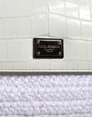 Dolce & Gabbana White Rafia Leather Top Handle Crossbody Bag