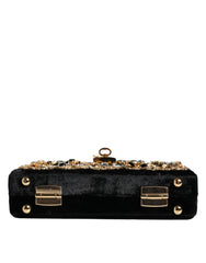 Dolce & Gabbana Black Velvet Floral Crystal Clutch Evening Purse Bag