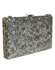 Dolce & Gabbana Silver Sequined Clutch Evening Crossbody Bag