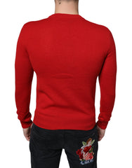 Dolce & Gabbana Red I'm The King Wool Crew Neck Sweatshirt Sweater