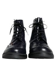 Made in Italy Black Leather Lace Up Mid Calf Boots Shoes