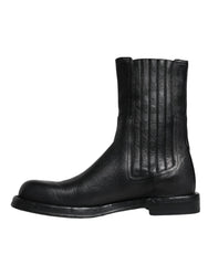 Dolce & Gabbana Black Horse Leather Mid Calf Boots Shoes