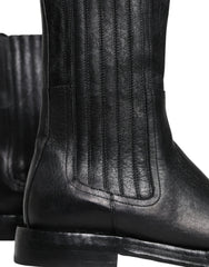 Dolce & Gabbana Black Horse Leather Mid Calf Boots Shoes