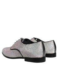 Dolce & Gabbana Silver Leather Rhinestones Derby Dress Shoes