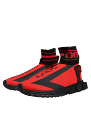 Dolce & Gabbana Red Black Fabric High Top Sorrento Sneakers Shoes