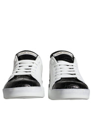 Dolce & Gabbana Black Leather Logo Portofino Sneaker Shoes