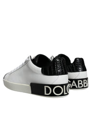 Dolce & Gabbana Black Leather Logo Portofino Sneaker Shoes