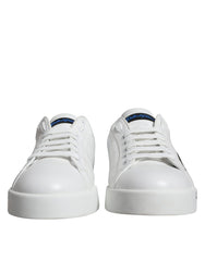 Dolce & Gabbana White Blue Leather Logo Low Top Sneakers Shoes