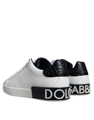 Dolce & Gabbana White Leather Logo Portofino Sneaker Shoes