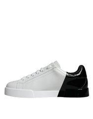 Dolce & Gabbana White Blue Leather Logo Low Top Sneakers Shoes