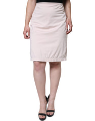 GF Ferre Beige Cotton Stretch Mid Waist Pencil Cut Skirt