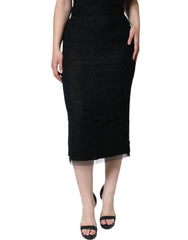 Dolce & Gabbana Black Virgin Wool Pencil Cut Midi Skirt