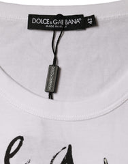 Dolce & Gabbana White Cotton Logo Print Round Neck T-shirt