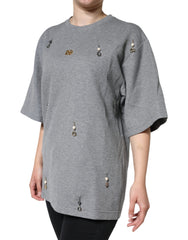 Dolce & Gabbana Gray Cotton Blend Embellished Tee T-shirt