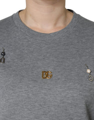 Dolce & Gabbana Gray Cotton Blend Embellished Tee T-shirt