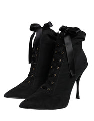 Dolce & Gabbana Black Lace Up Trekking Ankle Boots Shoes