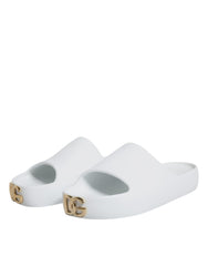 Dolce & Gabbana White Rubber Slides Sandals Beachwear Shoes