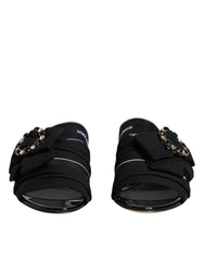 Dolce & Gabbana Black White Crystal Slides Sandals Shoes