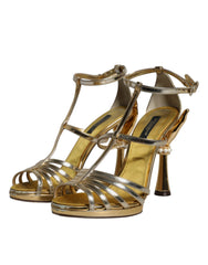 Dolce & Gabbana Gold Leather Baroque Heels Sandals Shoes