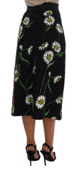 Dolce & Gabbana Black Embellished Daisy Brocade Skirt