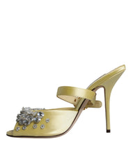 Dolce & Gabbana Yellow Crystal Slides Heels Sandals Shoes