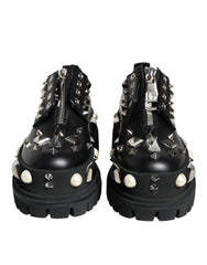 Dolce & Gabbana Black Leather Embellished Derby Formal Shoes