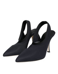 Dolce & Gabbana Black Jersey Stretch Heels Slingback Shoes