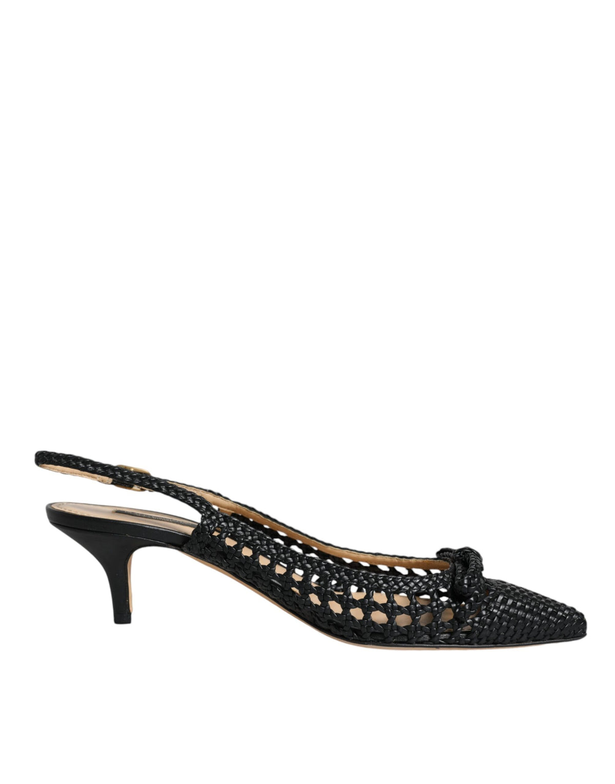 Dolce & Gabbana Black Leather Woven Heels Slingback Shoes