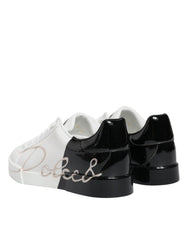 Dolce & Gabbana White Black Portofino Low Top Sneakers Shoes