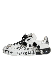 Dolce & Gabbana White Crystal Portofino Low Top Sneaker Shoes