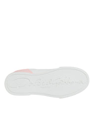 Dolce & Gabbana White Pink Portofino Low Top Sneakers Shoes