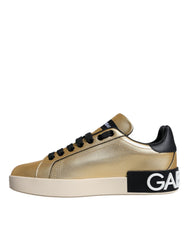 Dolce & Gabbana Gold Portofino Calf Leather Sneakers Shoes