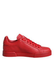 Dolce & Gabbana Red Leather Low Top Women Sneakers Shoes