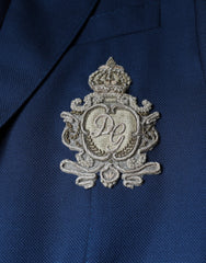 Dolce & Gabbana Blue Wool Logo Single Breasted Coat Blazer