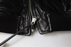 Dolce & Gabbana Black Calf Leather Quilted Full Zip Jacket