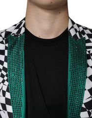 John Richmond Black White Checkered Crystal Single Breasted Blazer