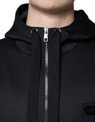 Dolce & Gabbana Black Hooded Logo Plaque Bomber Jacket