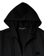 Dolce & Gabbana Black Hooded Logo Plaque Bomber Jacket