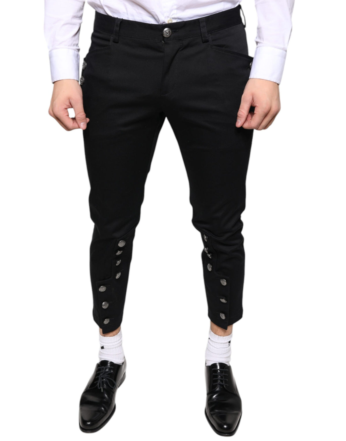 Dolce & Gabbana Black Cotton Embellished Cropped Pants