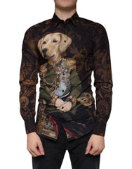 Dolce & Gabbana Multicolor Dog Cotton Men Dress GOLD Shirt