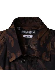 Dolce & Gabbana Multicolor Dog Cotton Men Dress GOLD Shirt