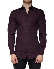 Dolce & Gabbana Dark Violet Cotton Dress GOLD Men Formal Shirt