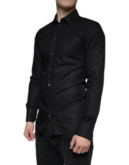 Dolce & Gabbana Black Cotton Stretch Dress GOLD Formal Shirt