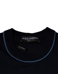 Dolce & Gabbana Dark Blue Wool Crew Neck Men Pullover Sweater