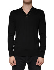 Dolce & Gabbana Black Embellished V-neck Pullover Sweater